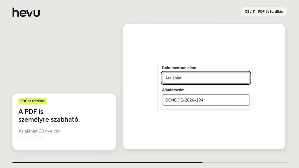 A PDF is személyre szabható. Az ajánlat 28 nyelven készíthető el.