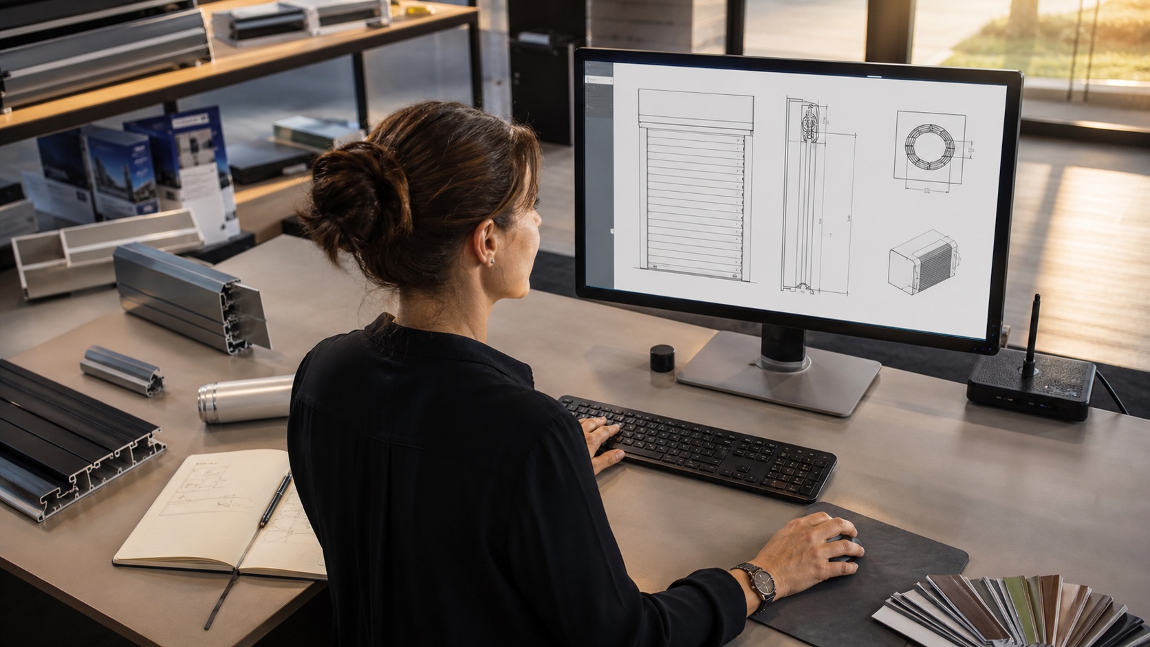Árnyékolástechnikai termék műszaki konfigurálása monitoron