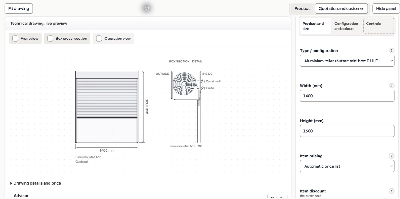 Technical specifications in millimetres