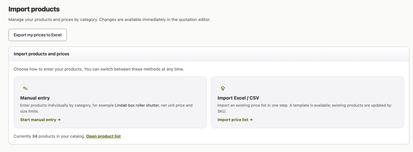 Your price list, with Excel and CSV import